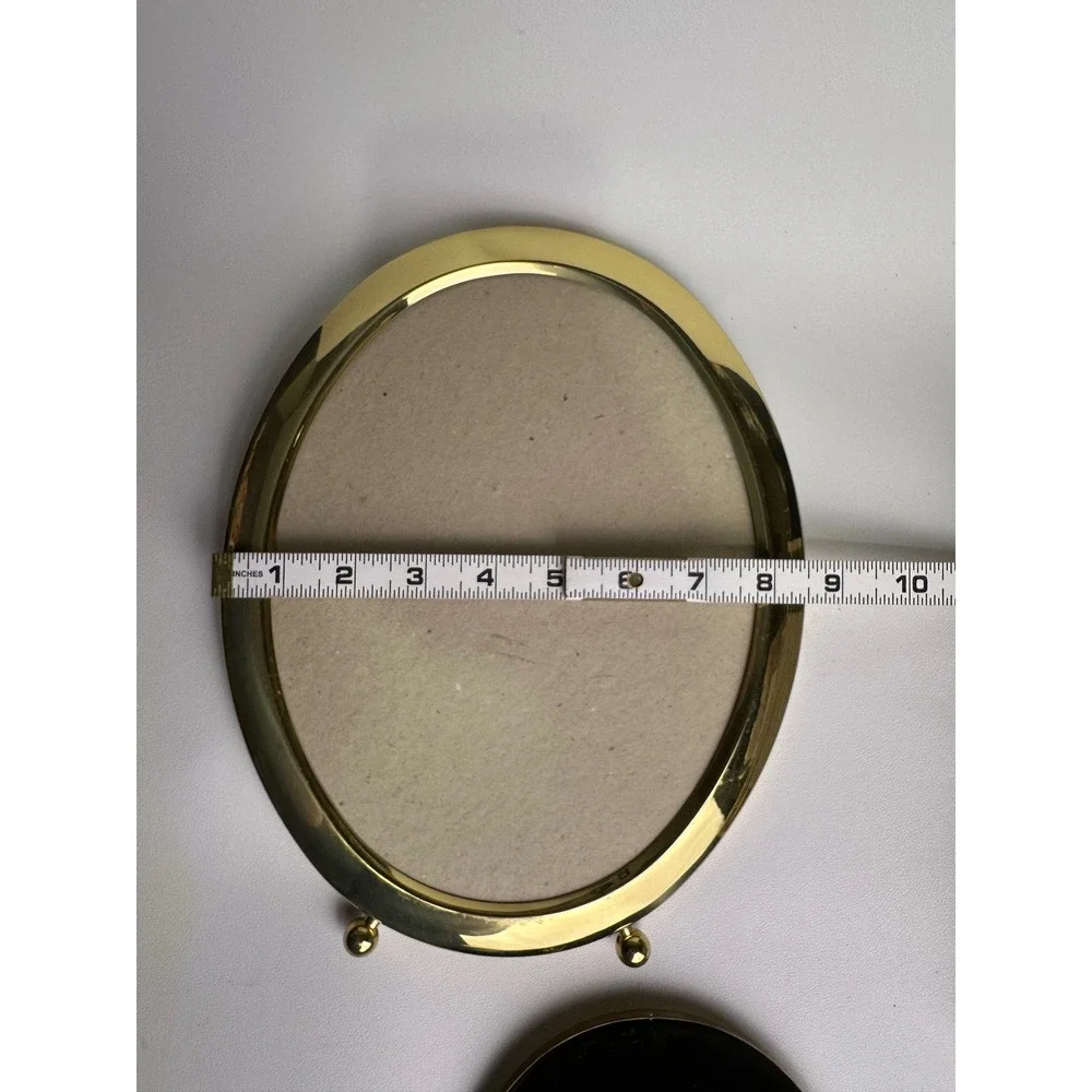Vintage Solid Brass Oval Picture Frames Set of 2 Tabletop Standing Decor